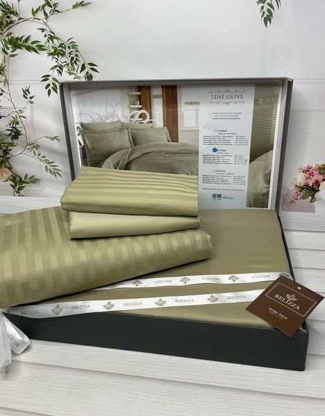 Line olive Сатиново постільна білизна. Євро розмір. Туреччина Belizza 88370 фото