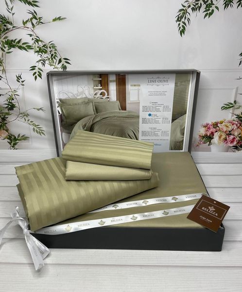 Line olive Сатиново постільна білизна. Євро розмір. Туреччина Belizza 88370 фото