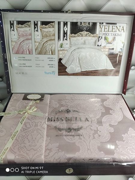 Жаккардове покривало Yelena pudra 240х260см., з наволочками. Miss Bella Туреччина 2454 фото