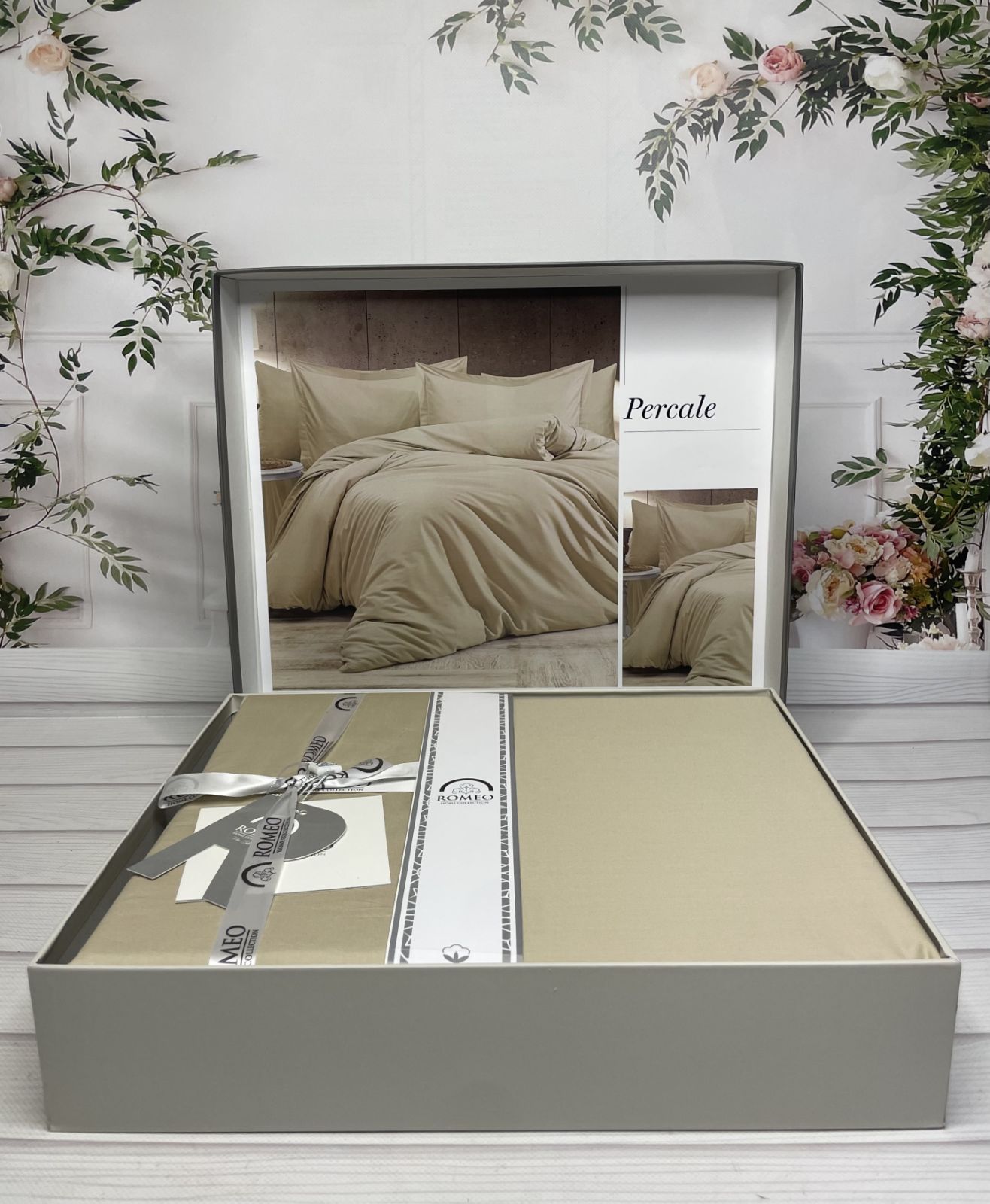 Комплект постільної білизни Romeo Percale, євро, бежевий