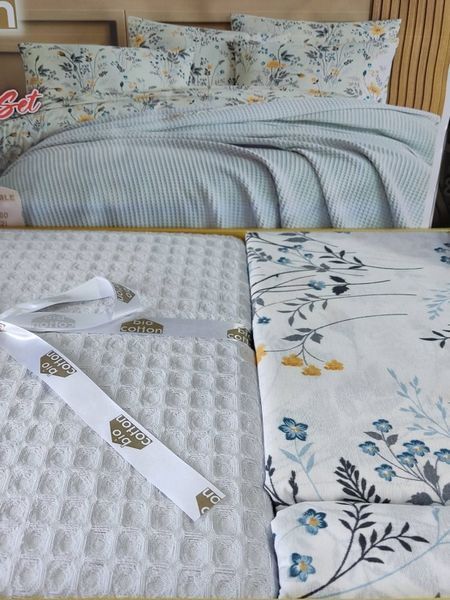 Gri Літній набір з вафельним покривалом. Bio Cotton Туреччина 4535 фото
